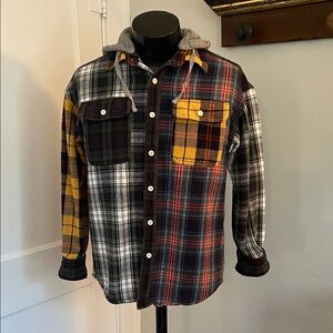Men’s American Eagle Patchwork Plaid Flannel Button Down Hoodie